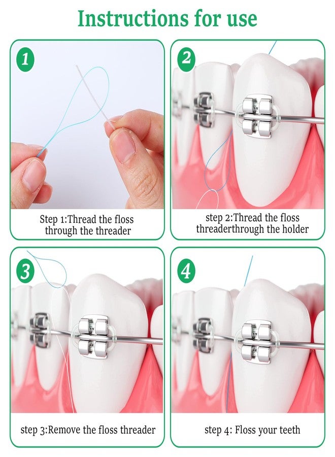 Larrel 200 Count Floss Threader,Floss for Braces Bridge Flossers for Adults Bridges Orthodontic Dental Flossers Threaders with Box for Braces Bridges and Implants(Blue Green) - Image 4